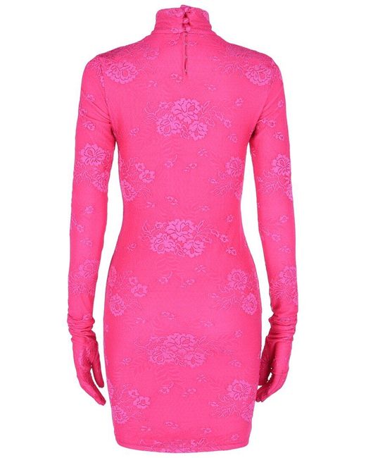 Balenciaga Pink Floral Lace Mini Dress