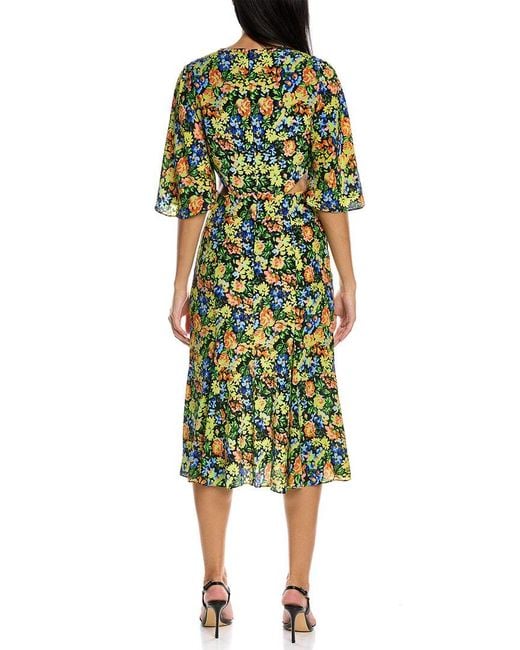 Les Rêveries Green Flutter Sleeve Silk Wrap Dress