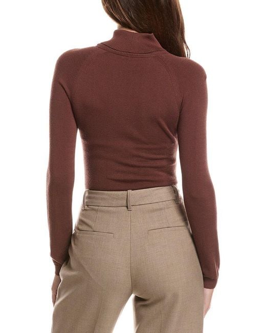 Lafayette 148 New York Brown Raglan Sleeve Turtleneck Bodysuit