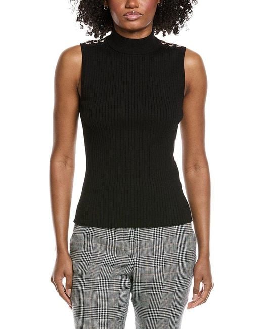 Tahari Black Mock Neck Rib Top