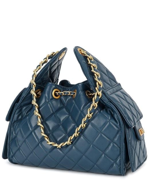 Tiffany & Fred Paris Blue Quilted Leather Shoulder Bag