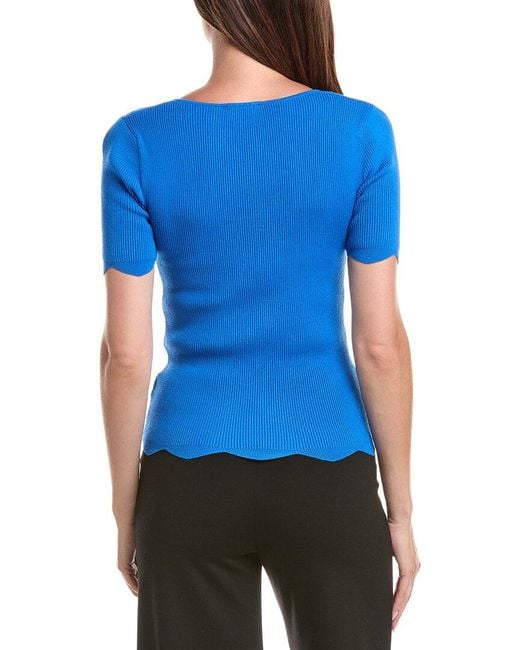 Tahari Blue Scallop Edge Pullover Sweater