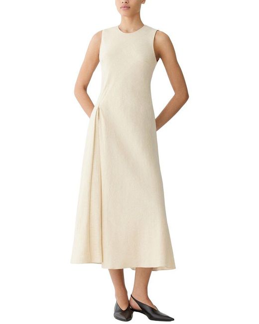 Lafayette 148 New York Natural Pleat Front Asymmetric Linen-Blend Dress