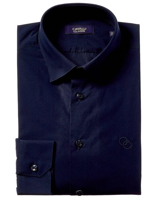 Class Roberto Cavalli Blue Slim Fit Dress Shirt for men
