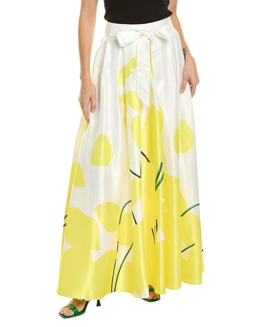 Gracia Yellow Pleated Satin Maxi Skirt