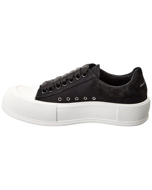 McQueen Black Deck Plimsoll Canvas & Suede Sneaker