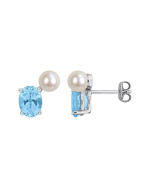 Rina Limor Blue 3.00 Ct. Tw. Sky Topaz & 5.5-6 Mm Pearl Stud Earrings