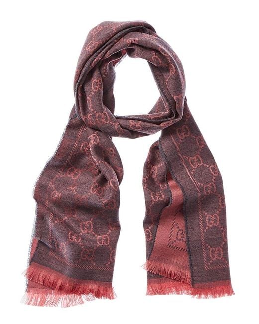 Gucci Purple GG Jacquard Pattern Wool Scarf