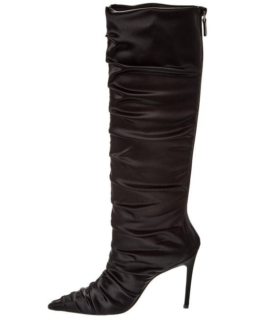 Stuart Weitzman Black Strt Ruched 100 Satin Knee-High Boot