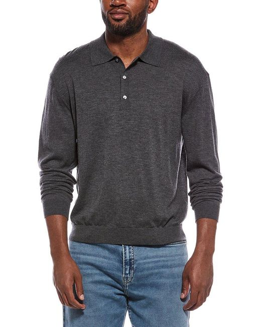 FRAME Gray Superfine Wool Polo Sweater for men