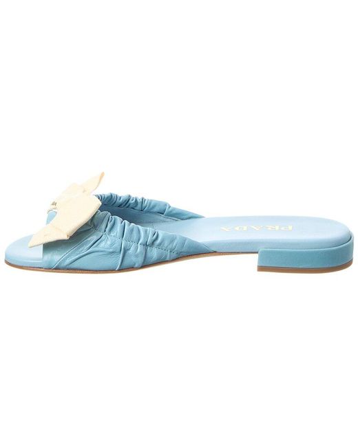 Prada Blue Logo Leather Sandal