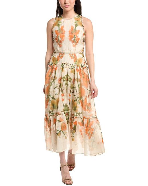 Marchesa Metallic Ramie Sleeveless Maxi Dress
