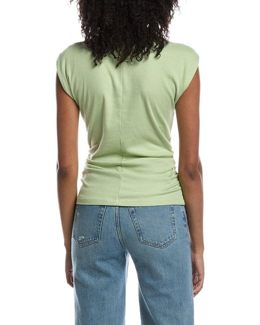Michael Stars Green Amara Mock Neck Powershoulder Top