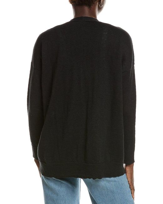 Eileen Fisher Black V-Neck Linen-Blend Cardigan