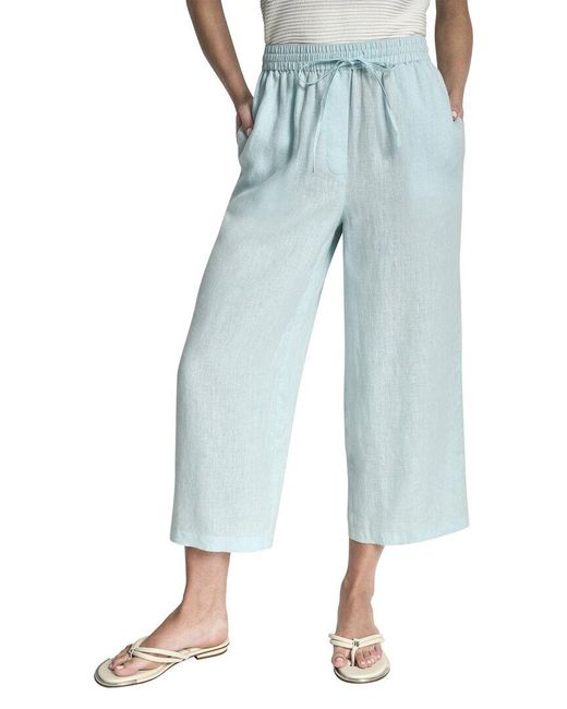 DKNY Blue Pull On Straight Leg Linen Pant