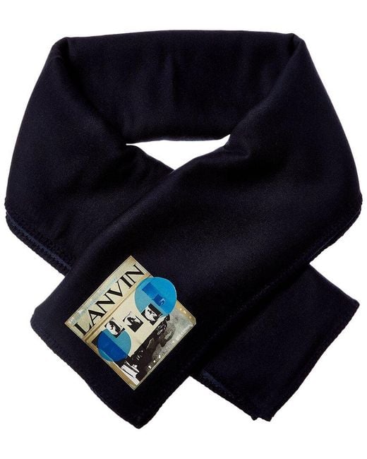 Lanvin Blue Logo Wool & Silk-Blend Scarf