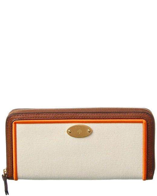 Mulberry Brown Logo Plaque Canvas & Leather Zip Around Wallet
