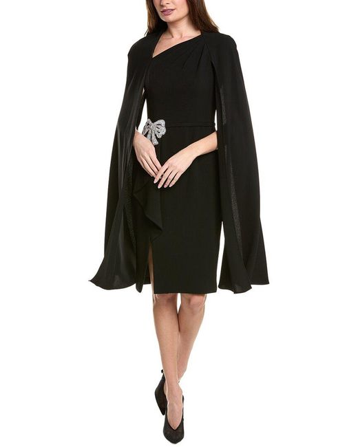 Teri Jon Crepe Slip Dress Chiffon Tie Neck Cape main image 0