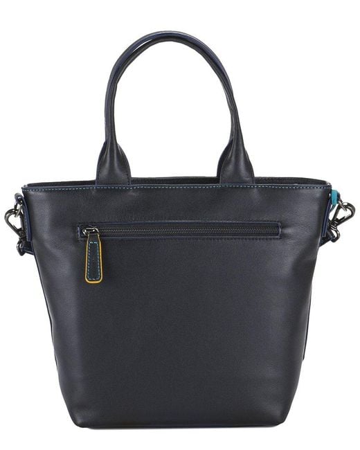 Mywalit Black Leather Grab Handle Bag With Strap