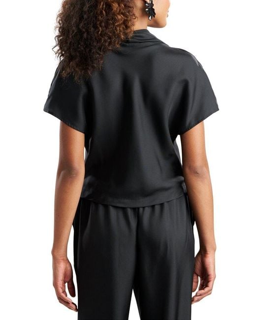 Natori Black Silk Twill Cowl Neck Top