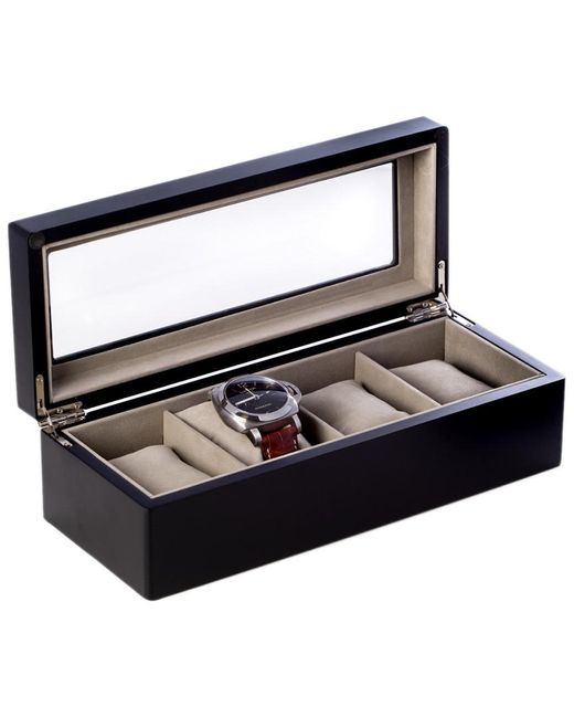 Bey-berk Blue Wood 4-Watch Box With Glass Top