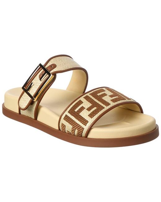 Fendi Metallic Feel Leather & Raffia Sandal