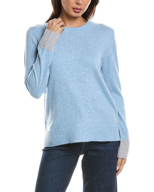 Forte Blue Contrast Trim Crew Cashmere Sweater