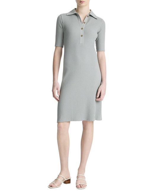 Vince Gray Elbow Sleeve Polo Mini Dress