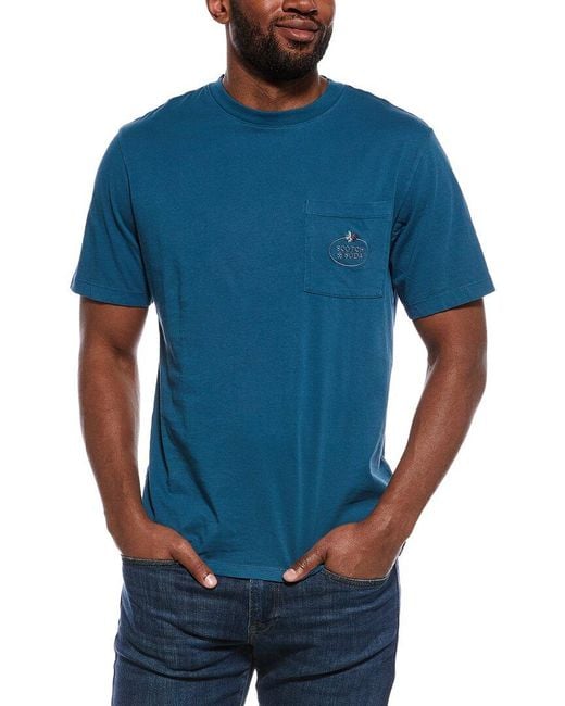 Scotch & Soda Blue Garment-Dyed Pocket T-Shirt for men