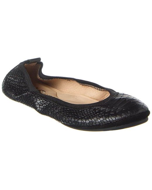 Yosi Samra Black Samara Foldable Python-embossed Leather Flat
