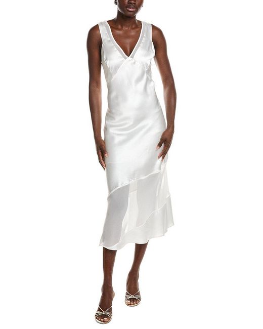 DKNY White V Neck Asymmetrical Dress