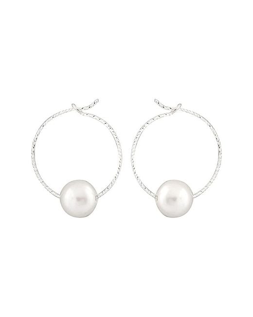 Splendid White Rhodium Plated Silver 8-8.5mm Freshwater Pearl Drop Earrings