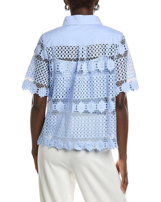 Gracia Blue Eyelet Lace Shirt