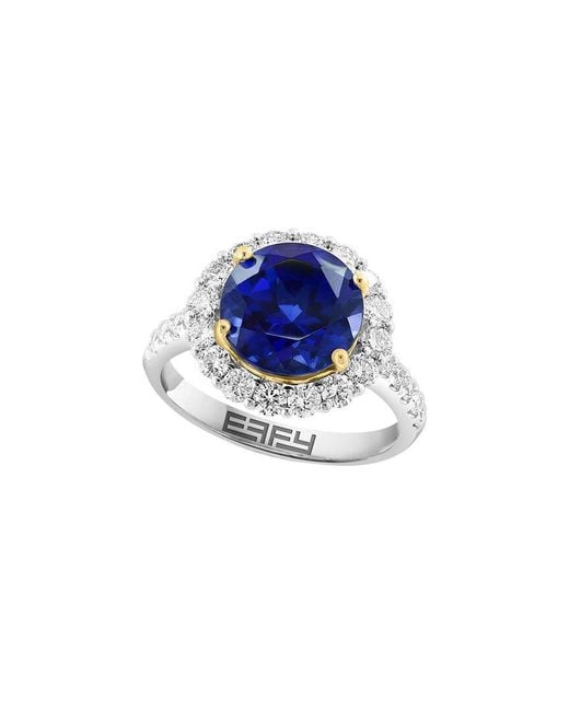 Effy Fine Jewelry Blue 14K 4.77 Ct. Tw. Lab-Grown Diamond & Lab-Grown Sapphire Ring