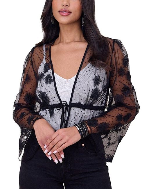 Saachi Black Floral Mesh Tie Top