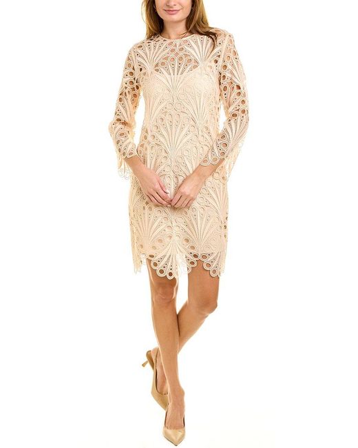 Tahari Natural Scallop Lace Mini Dress