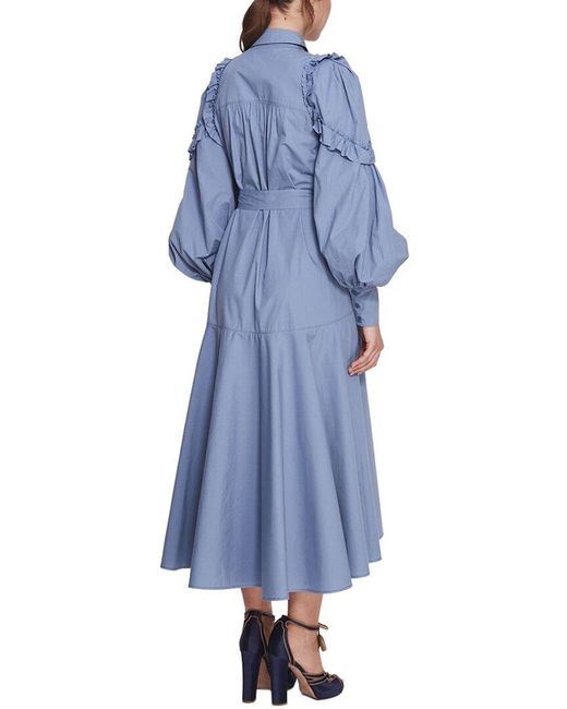 Marchesa Blue Rosette Ruffle Midi Dress