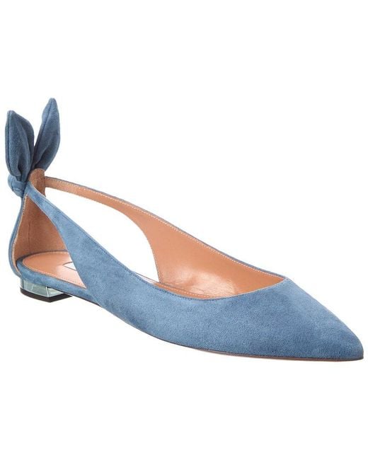 Aquazzura Blue Bow Tie Suede Ballet Flat