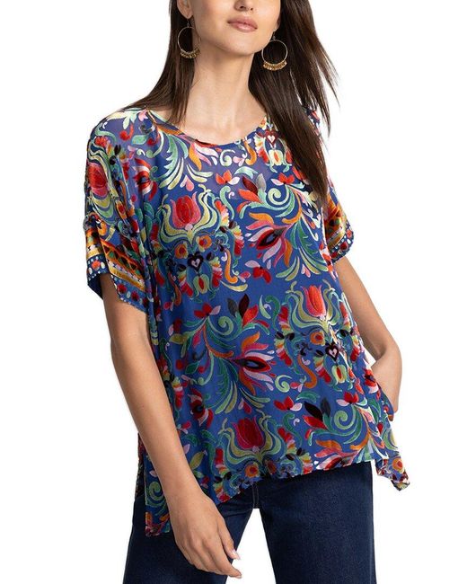 Johnny Was Blue Mariafe Silk-Blend Blouse