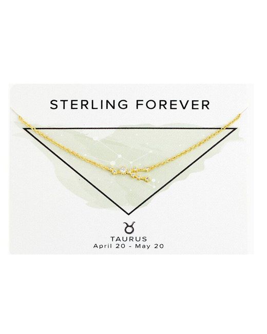 Sterling Forever White 14k Plated Cz Taurus Delicate Constellation Necklace