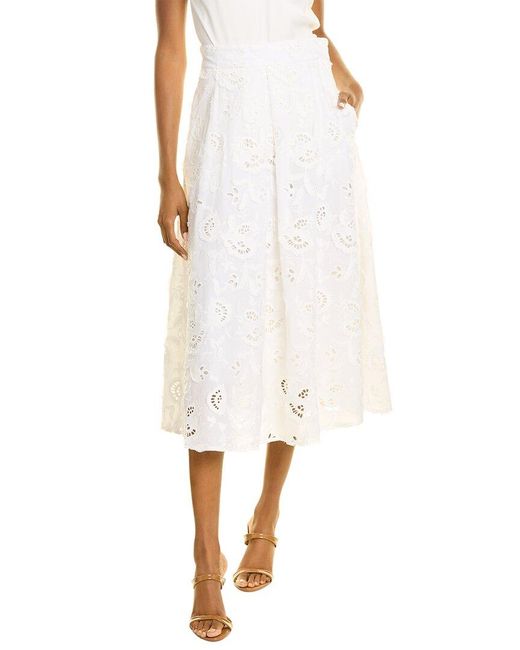 PEARL BY LELA ROSE White Embroidered A-line Skirt