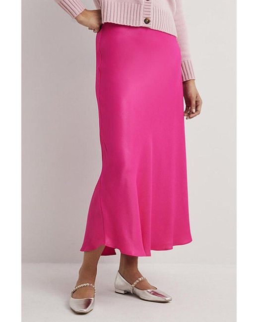 Boden Pink Satin Bias-cut Midi Skirt