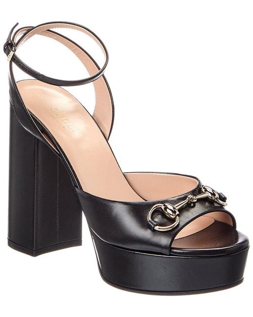 Gucci Black Horsebit Leather Platform Sandal