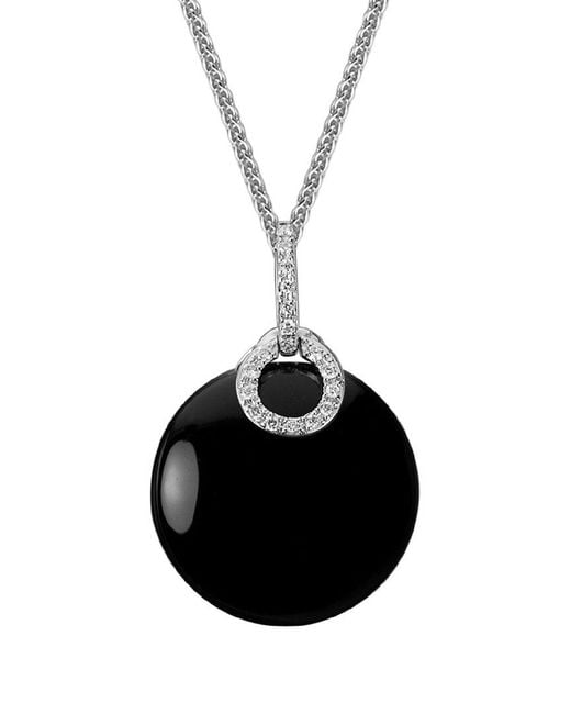 Gemstones Black 14K Diamond .06 Ct. & 9.32 Ct Onyx Pendant Necklace