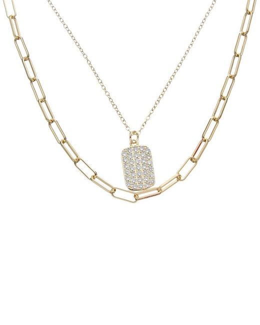 Juvell Metallic 18K Plated Cz Dog Tag Link Necklace