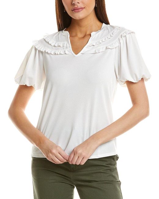 Cece White Ruffle Blouse