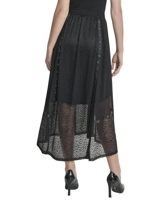 DKNY Black Overlay Leopard Skirt
