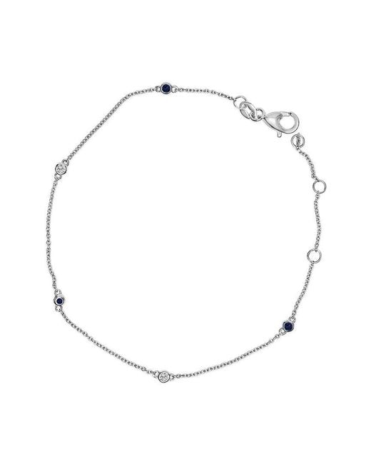 Haus of Brilliance White Colorful Gemstones 14K 0.17 Ct. Tw. Diamond & Sapphire Station Bracelet