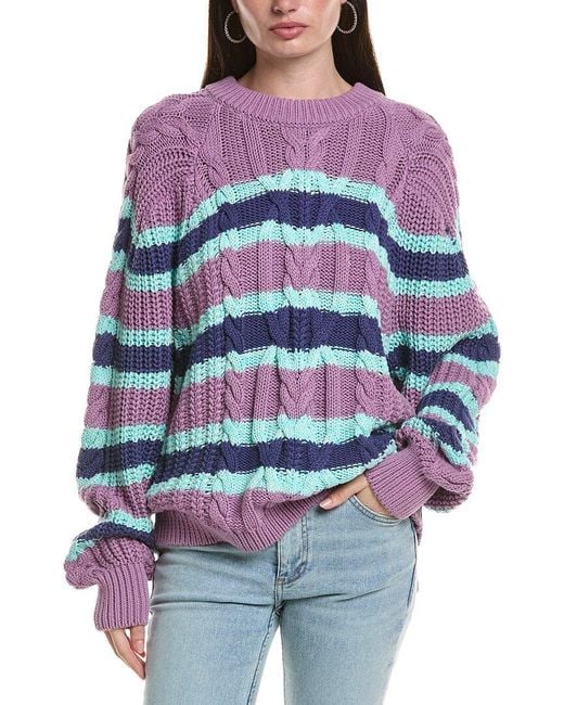 Free People Blue Frankie Cable Striped Pullover