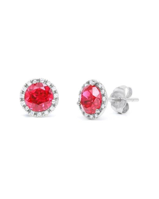 Diana M Pink Fine Jewelry 14k 2.17 Ct. Tw. Diamond & Ruby Corundum Halo Studs